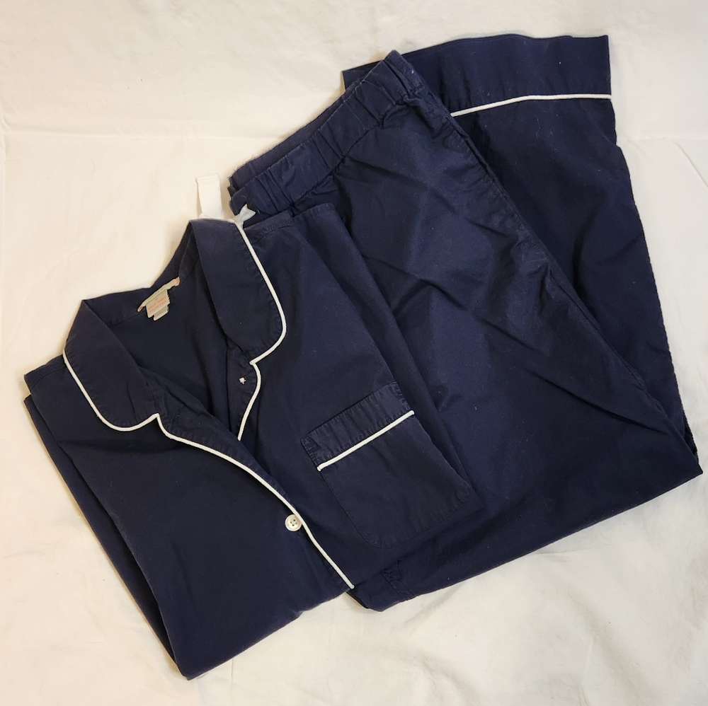 J. Crew Navy Blue Pajama Set with White Piping Size M